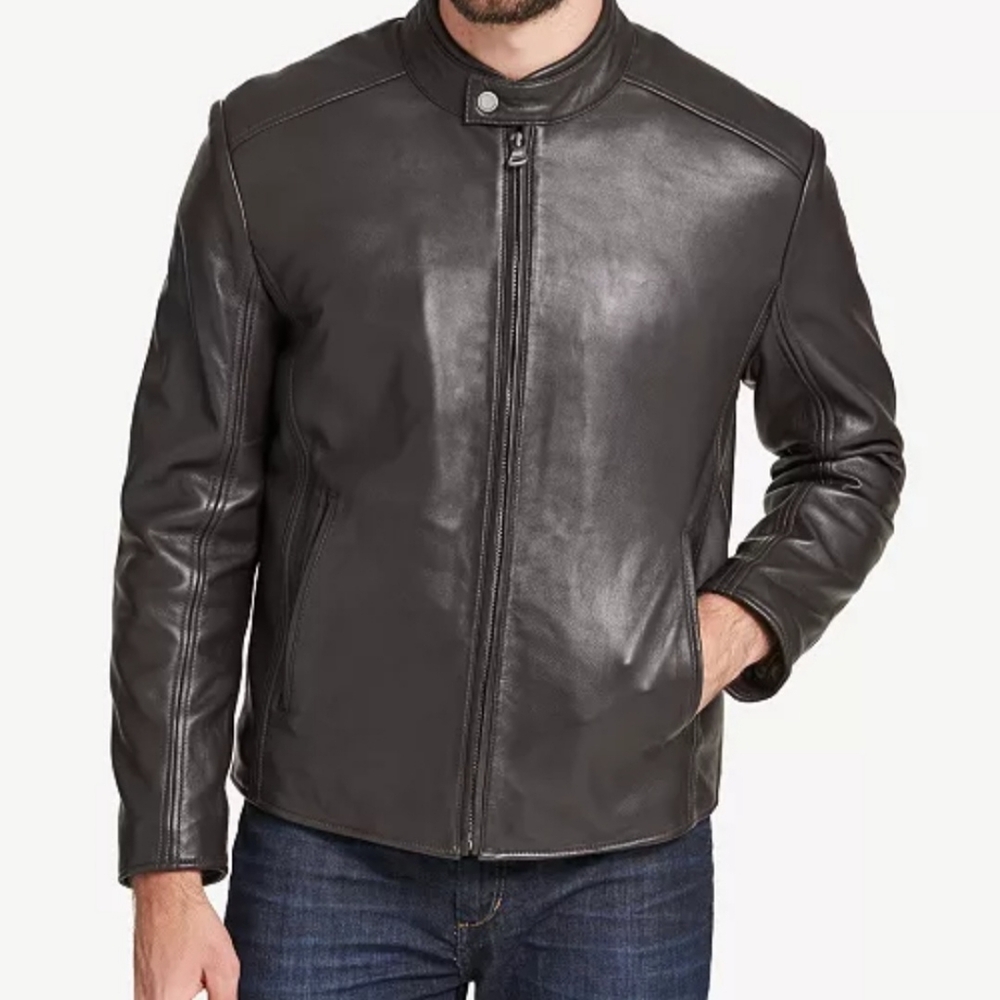 Marc New York Brown/Espresso Leather Zip Up Moto Jacket Size L NWT MSPR $595